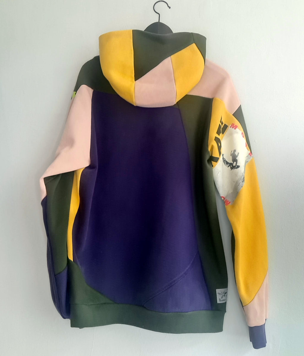 Hoodie Puzzle recyclemized lila/gelb/oliv